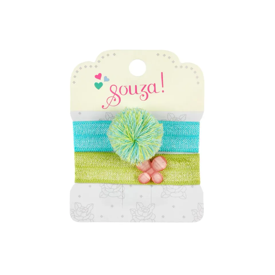 Souza Joelle elastici capelli pompon blu verde