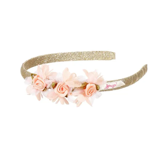Souza Tilde Flower tiara bambina oro con fiori rosa