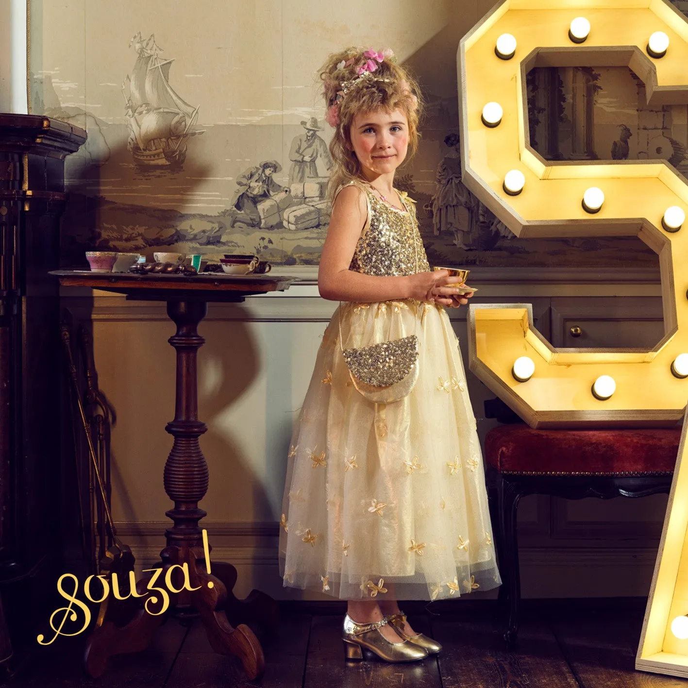 Souza! Sabine scarpe tacco bambina oro travestimento