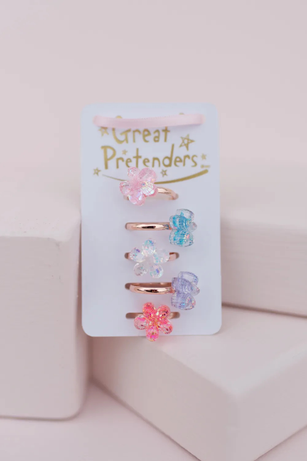 Great Pretenders Boutique Shimmer Flower Rings anelli 5 pezzi rosa