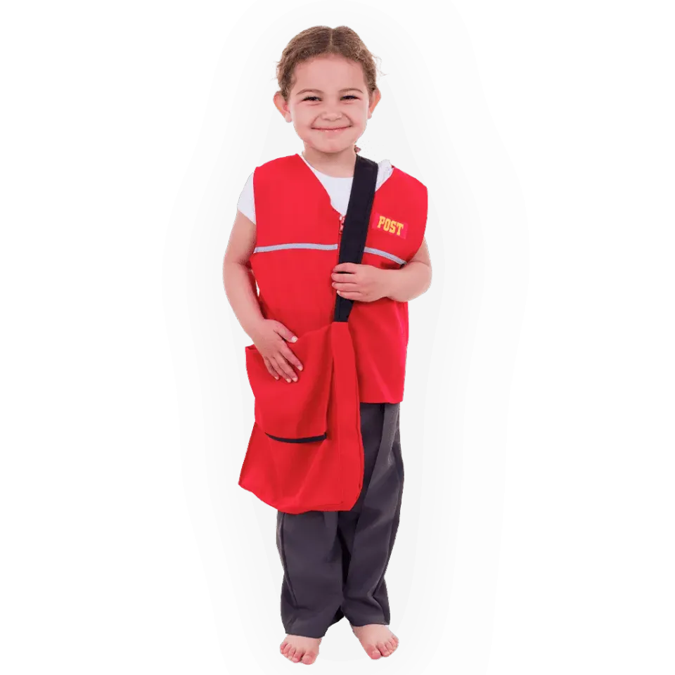 Pretend to Bee Costume Postino Rosso con Borsa e Pantaloni