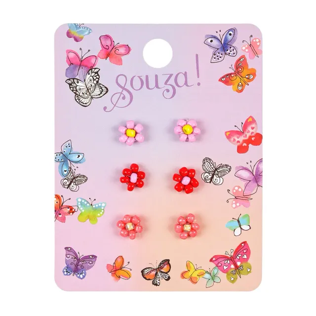 Souza! Tyra orecchini clip fiori rosa 3 paia
