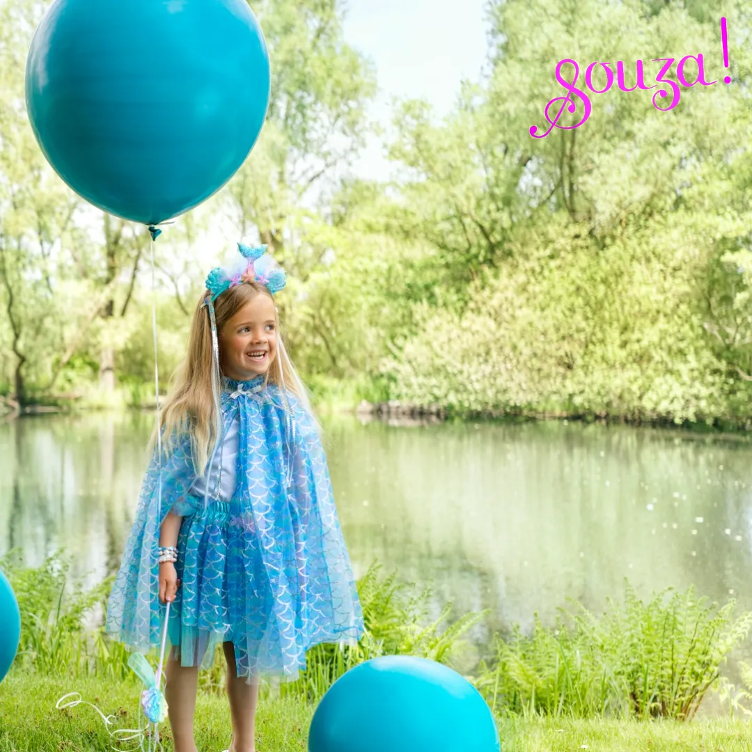 Souza! Marlya costume sirena azzurro mantello corona bacchetta